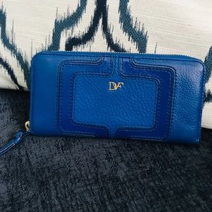 Diane Von Furstenburg Long Blue Leather Wallet